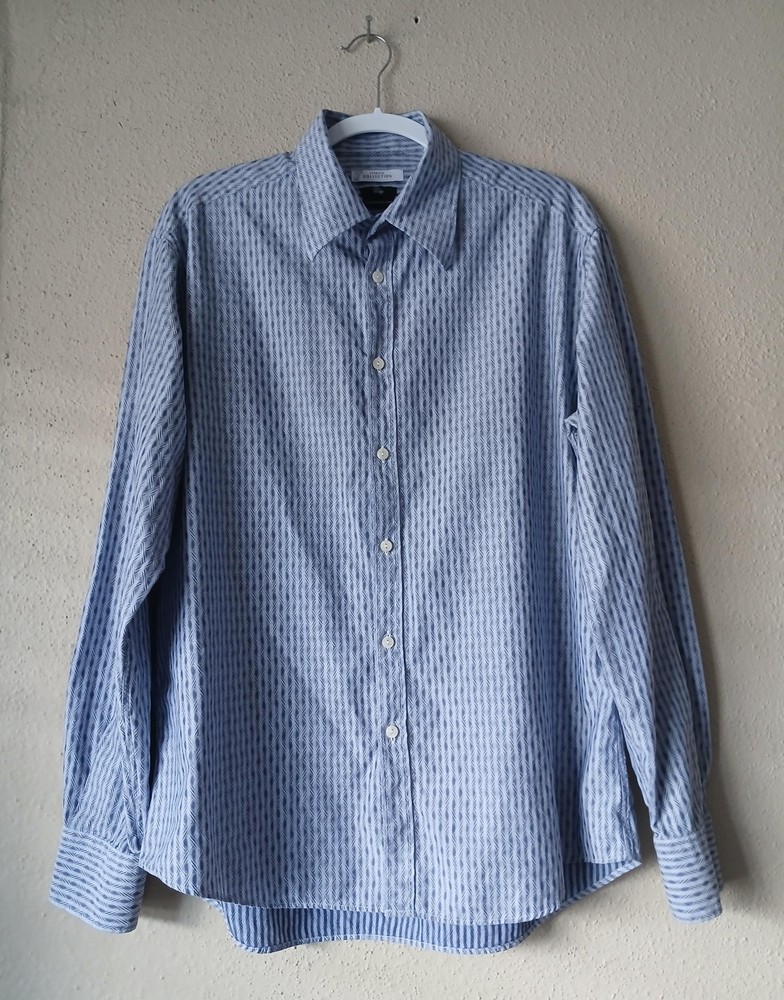 Versace Collection Dress Shirt Mens 43/17 Blue Jacquard Medusa Long Sleeve