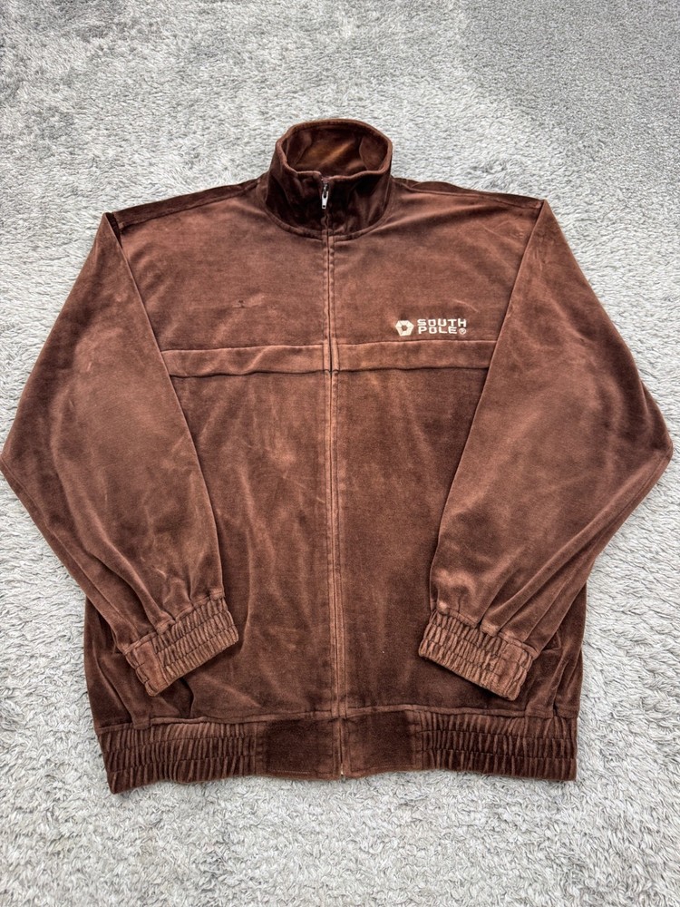 Vtg Southpole Jacket Men Medium Brown Velvet Velour Baggy Hip Hop Skater 90s Y2K
