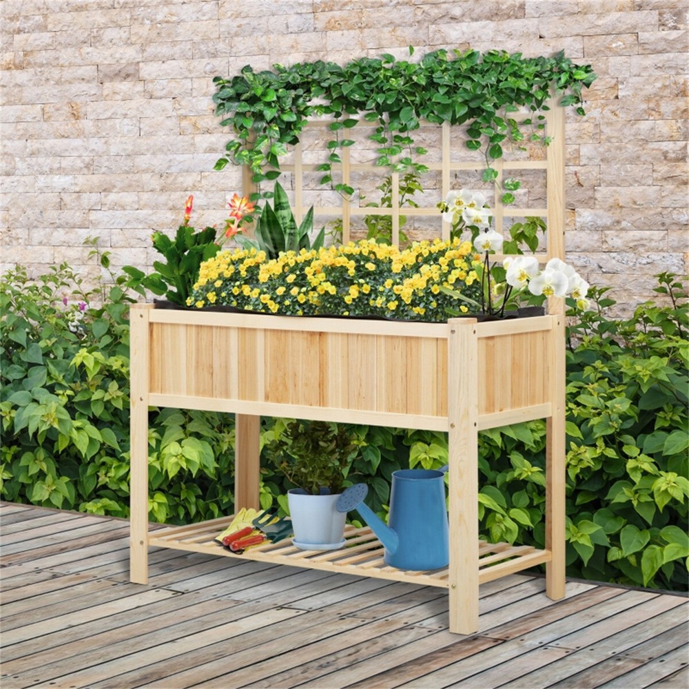Wooden Garden Planter Box with Flower Shelf Decorative Plant Holder