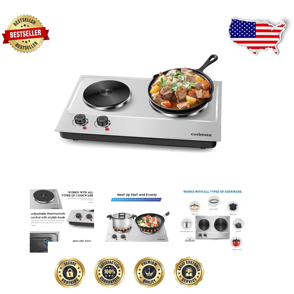 Efficient 1800W Stainless Steel Hot Plate with Overheat Protection & Warranty