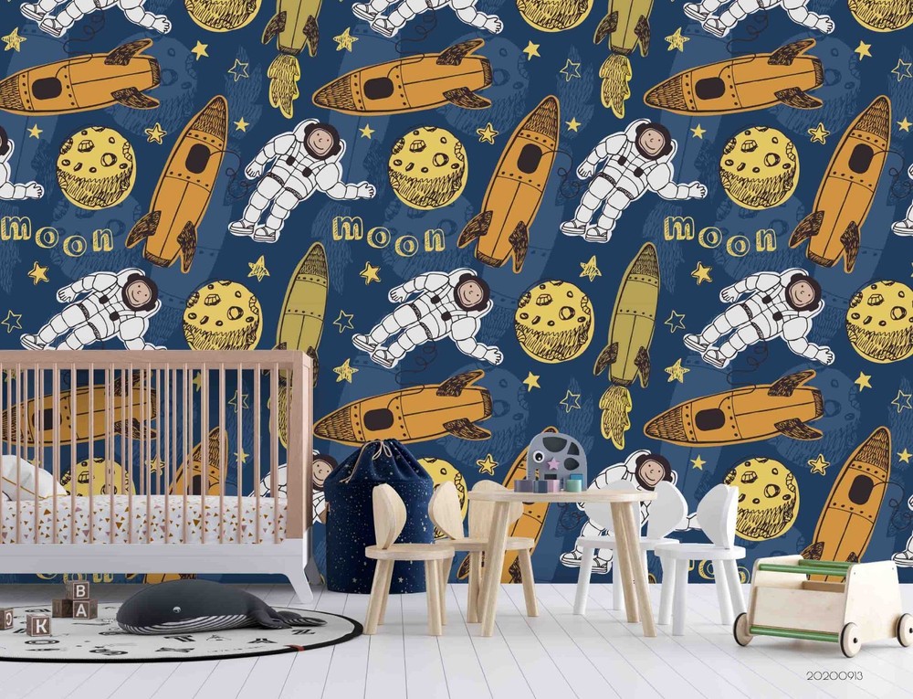 3D Space Rocket Astronaut Moon Mode Wall Murals Wallpaper Murals Wall Sticker