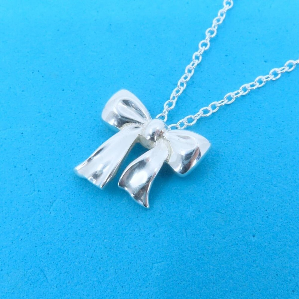 Tiffany & Co Vintage Necklace Pendant Ribbon Motif Sterling Silver 925 L-40cm