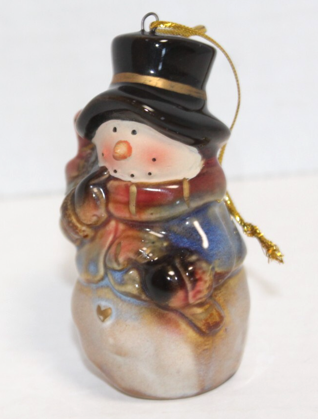 Vintage Ceramic Snowman Wearing Top Hat Ornament