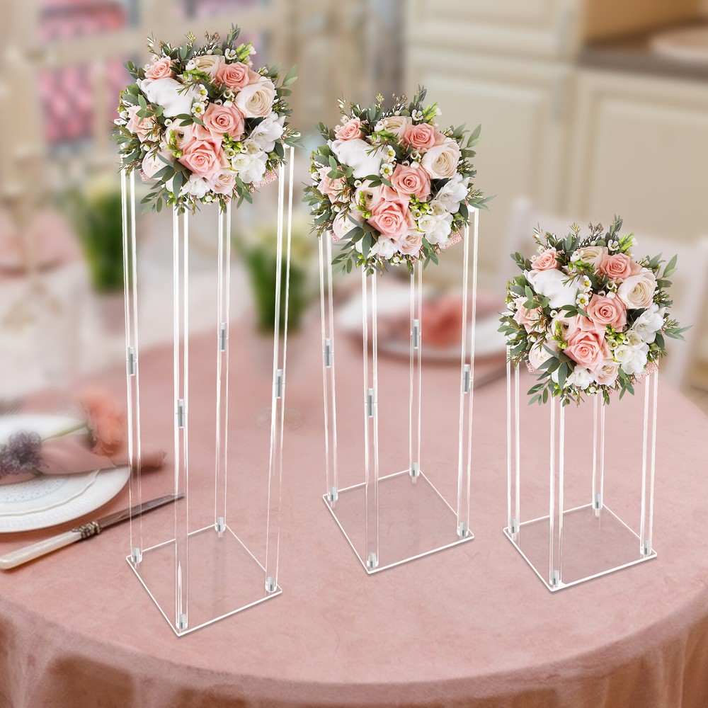 40/60/80cm Tall Clear Acrylic Flower Stand Column Vase Modern Wedding Decoration