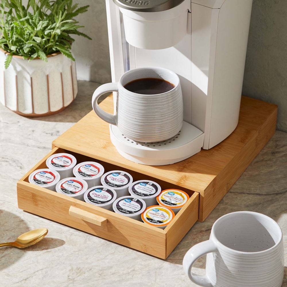25-Cup Bamboo K-Cup & Beverage Holder, Eco-Friendly Organizer