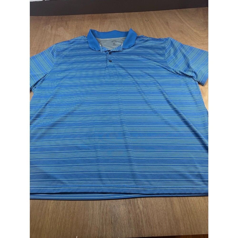 Reebok Golf Polo Shirt Mens 5XL Blue White Striped PlayDry Short Sleeve