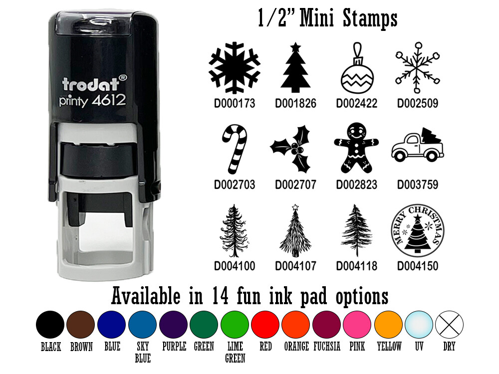 Merry Christmas Tree Self-Inking Rubber Stamp 1/2 Inch