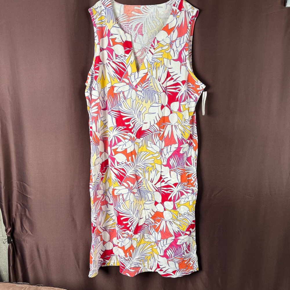 Lands' End Women's M-1X, M-1X LONG Sleeveless V-Neck Casual Cover Up Dress Multi