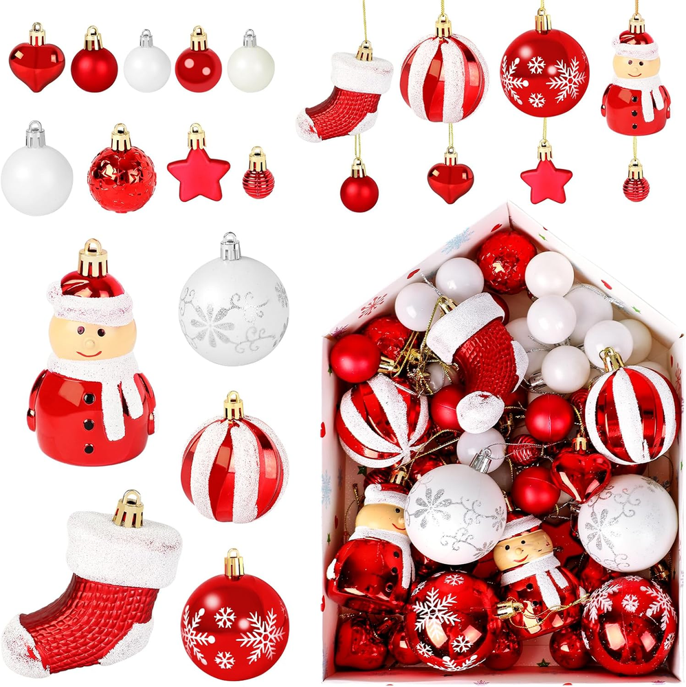 72 Pack Christmas Baubles Red Christmas Tree Baubles Plastic Classic Christ