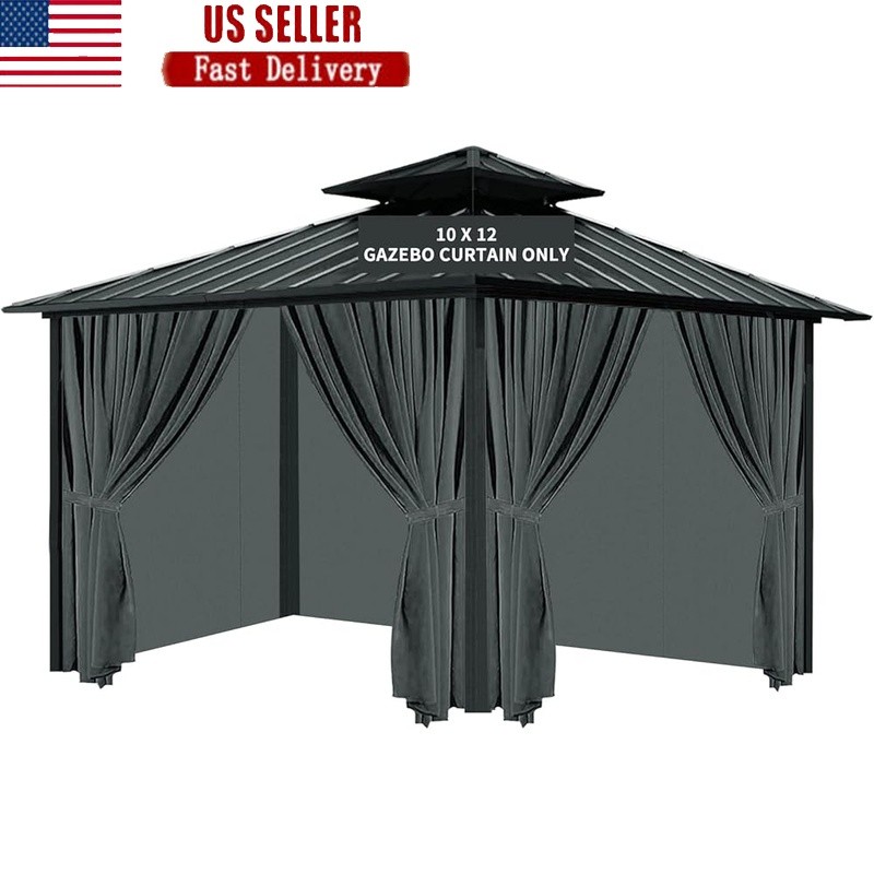 4 Panels Outdoor Gazebo Curtain Water Resistant UV Protection Easy Installation