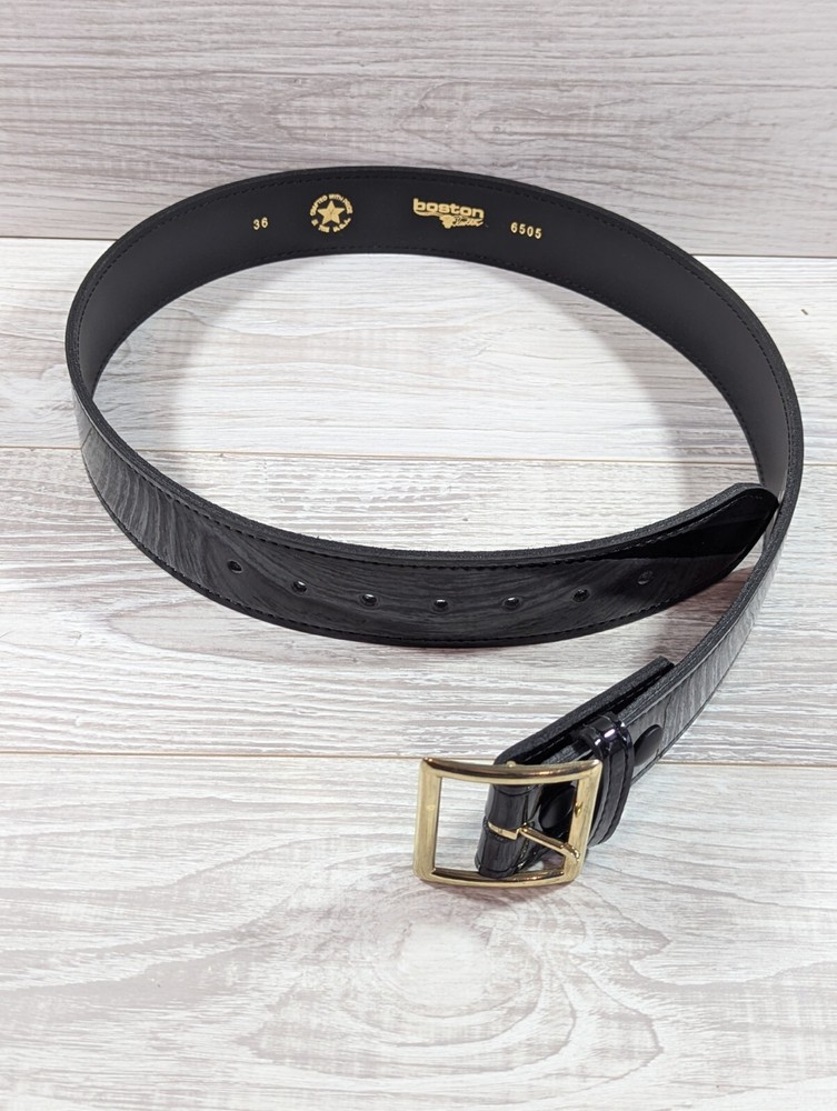 Boston Leather 1.75in. Garrison Leather Belt US Made Black Gold Buckle Size 36