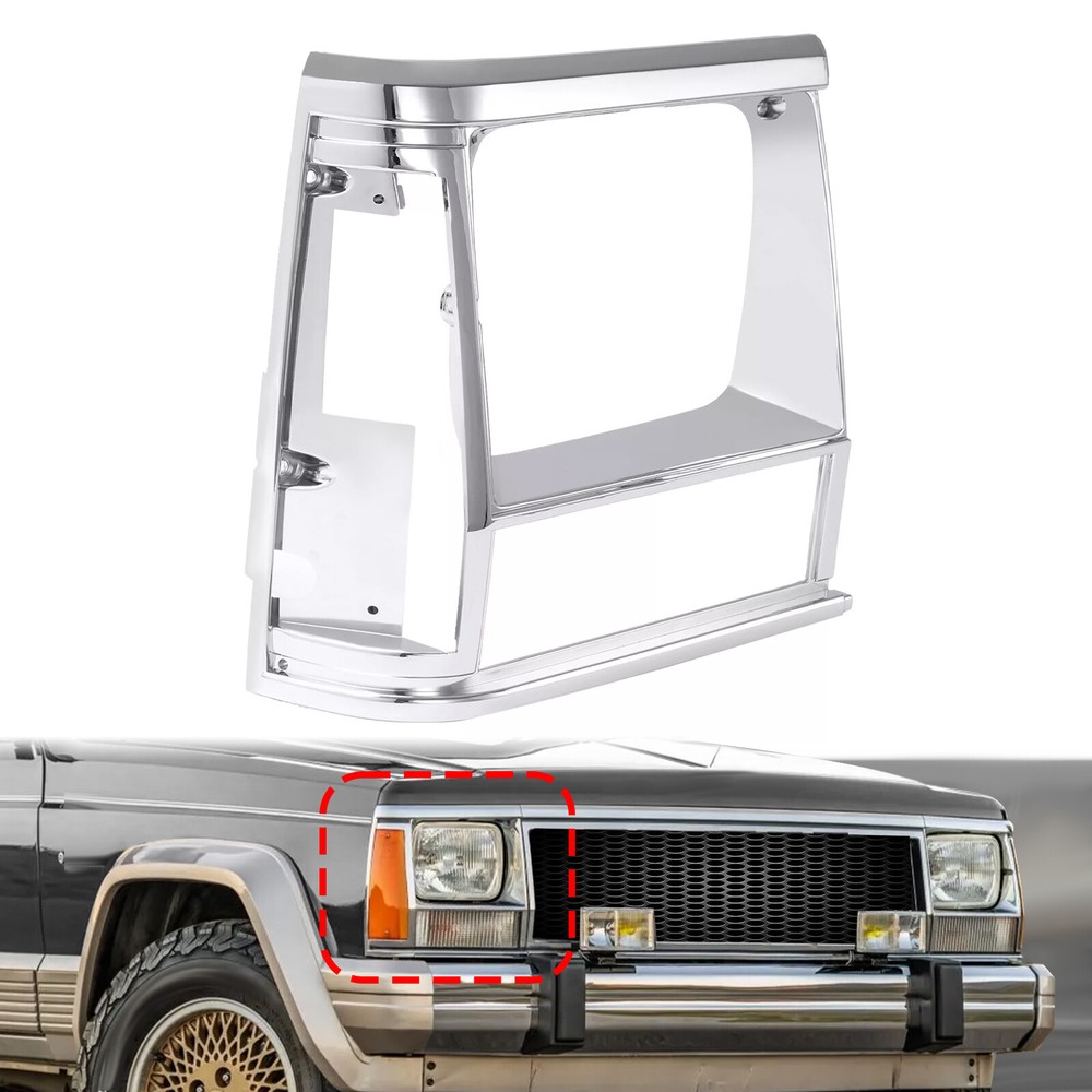 Passenger Chrome Headlight Door Bezel For Jeep Cherokee 91-96 Comanche 91-92