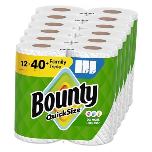 Quick-Size Paper Towels, 12 Family Triple Rolls = 141 sheet (Pack of 12) White