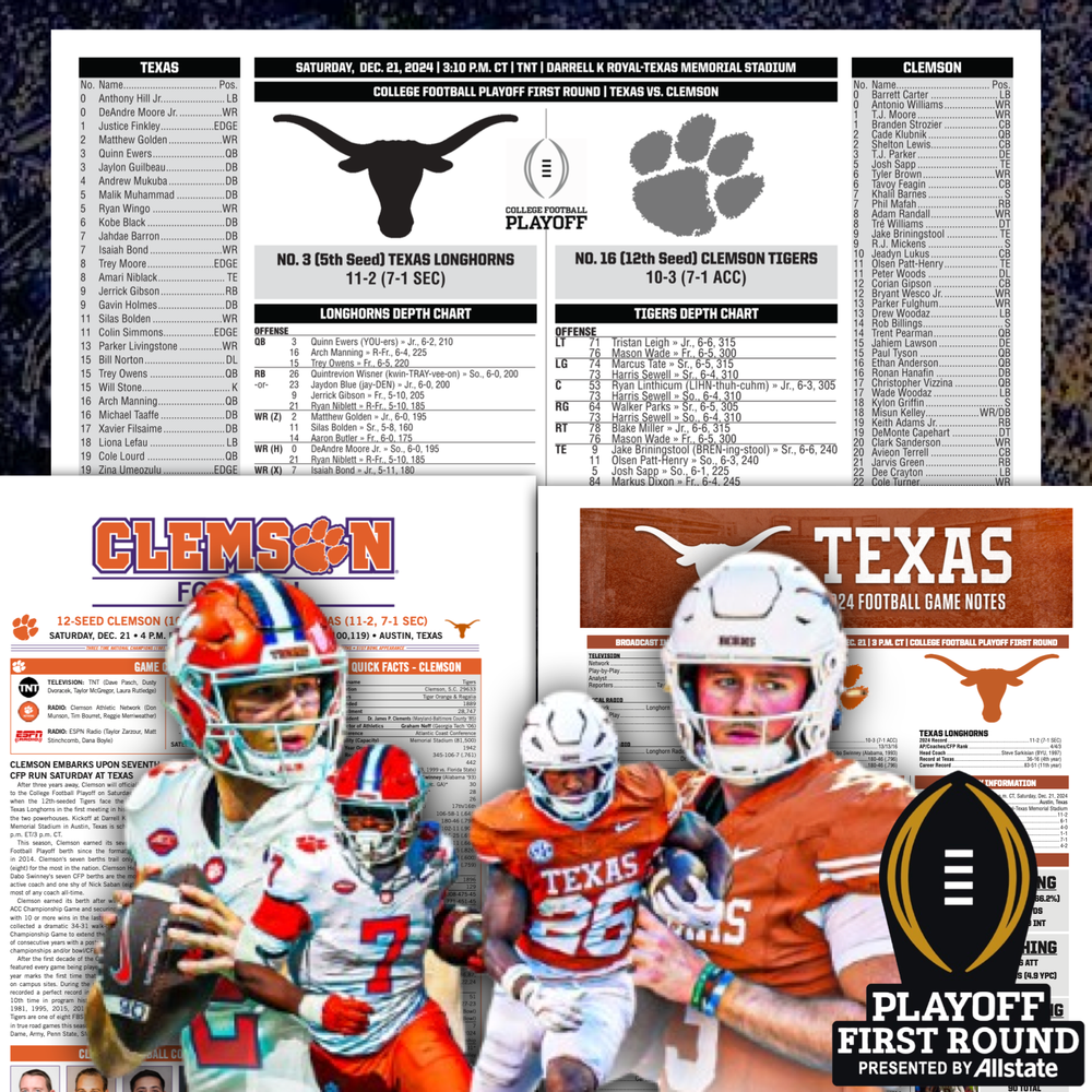 2024 Texas vs Clemson - College Football Playoff - Flipcard & Program Notes CFP