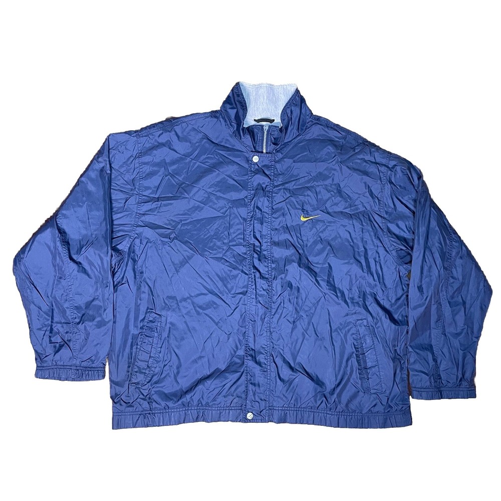 Vtg 90s Nike White Tag XXL Navy Blue Yellow Swoosh Embroidered Full Zip Jacket