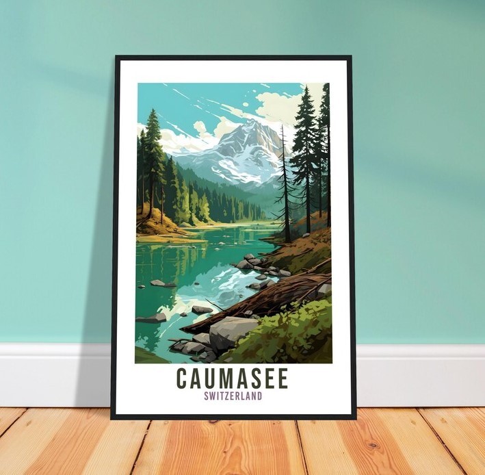 Swiss Caumasee Travel Wall Art Print Scenic Lake Landscape Decor