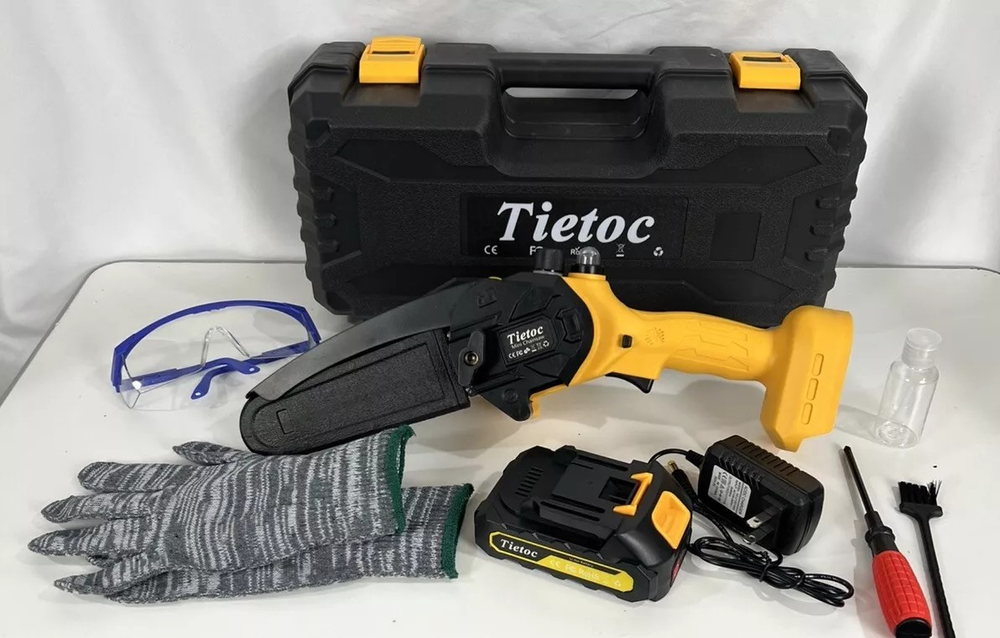 Tietoc 6 Inch Mini Cordless Chainsaw with Safety Lock - Handheld & Lightweight