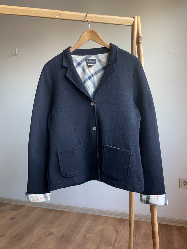 Barbour Leathen Knit Summer Tartan Wool Blend Womens Blazer Size UK14/EUR40/US10