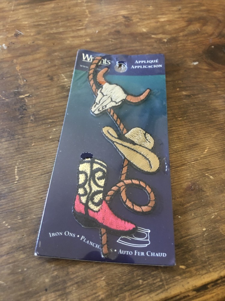 Western Cowboy Hat & Boot Steer Skull Rope 1pc Iron-On Patch Applique Wrights