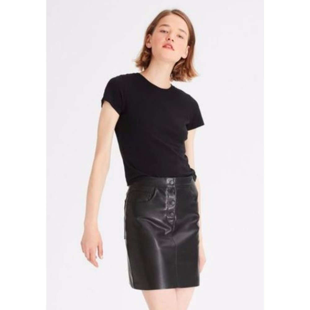 Theory 2.0 Womens IWG Faux Leather Mini Skirt Sz 10 Black NWT