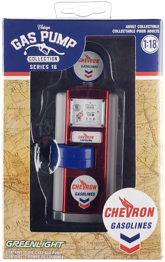 Chrome Machine 1948 WAYNE 100A GAS PUMP CHEVRON 1/18 MODEL BY GREENLIGHT 14160 A