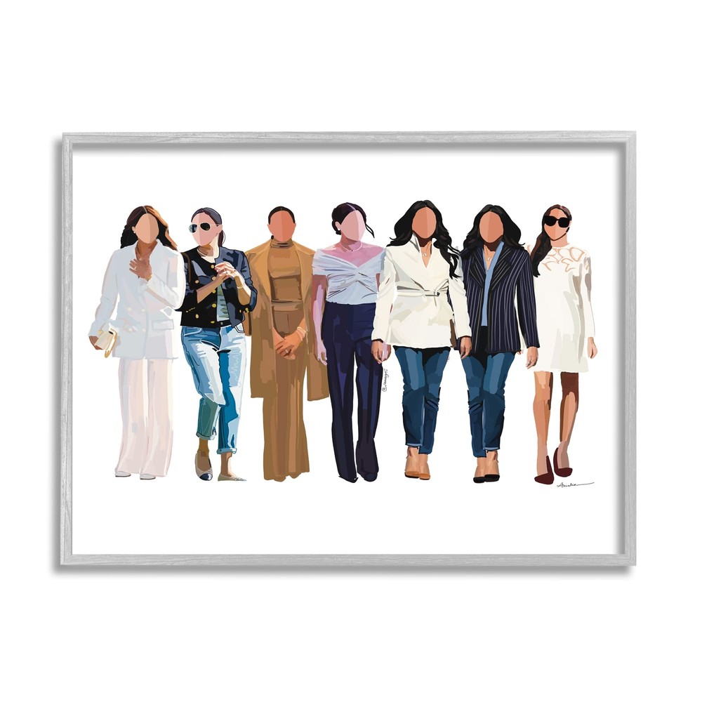 Trendy Glam Women Walking Varied Fashion Outfits Framed Wall Art, Design By A...
