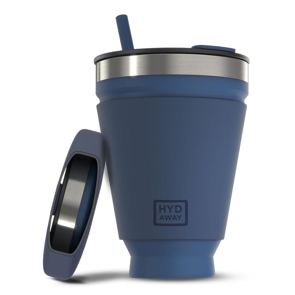 Collapsible 16oz Insulated Silicone Tumbler with Lid and Straw - Portable Travel Cup