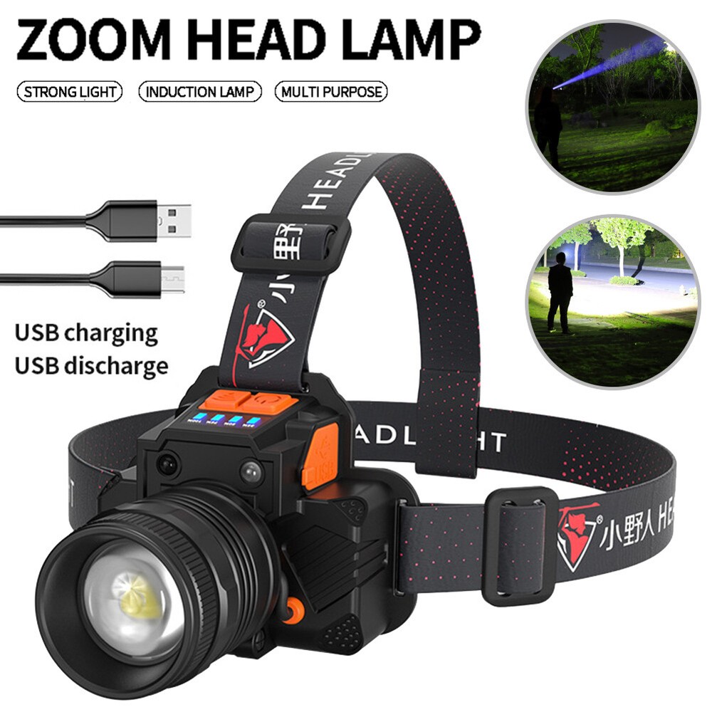 Portable Headlamp USB Rechargeable LED Headlight Zoomable Waterproof Flashlight