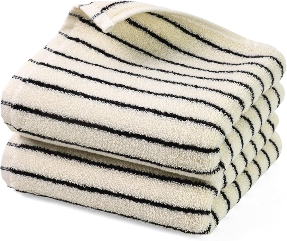 Black and White Striped Hand Towels for Bathroom, Vintage Kitchen Decor, Guest U