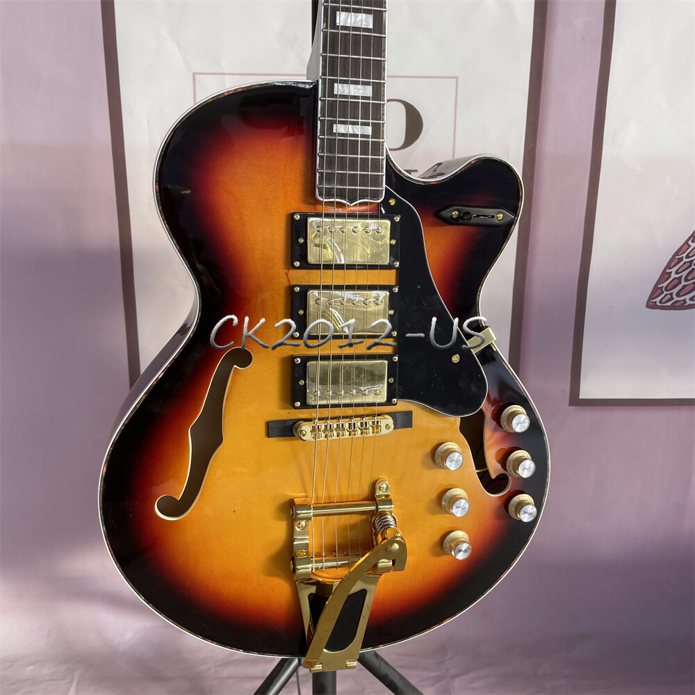 Custom 3-Tone Sunburst ES-5 Hollow Body Electric Guitar with HHH Pickups