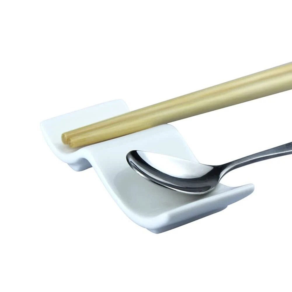 10pcs White Porcelain Ceramic Chopsticks Spoon Fork Rest Set