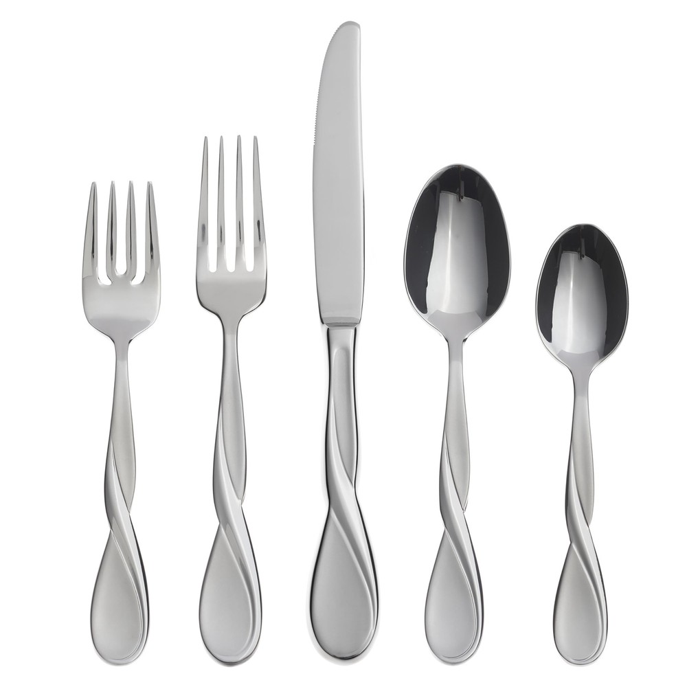 Satin Aquarius 5 Piece Fine Flatware Set, Service for 1 18/10 Stainless Steel...