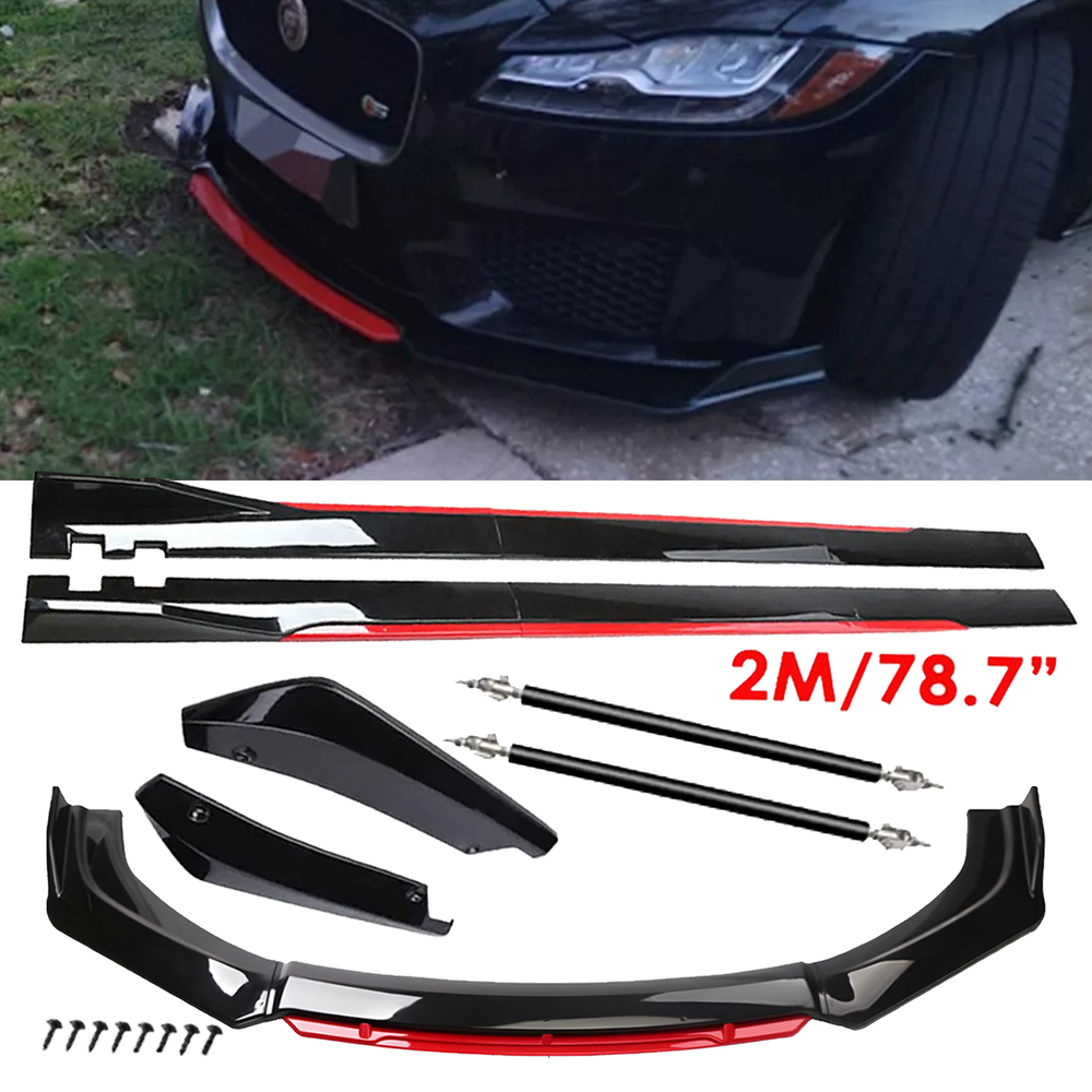 Glossy Black Look Red Front Lip Chin Bumper Side Skirt For Jaguar XE XF XJ UN