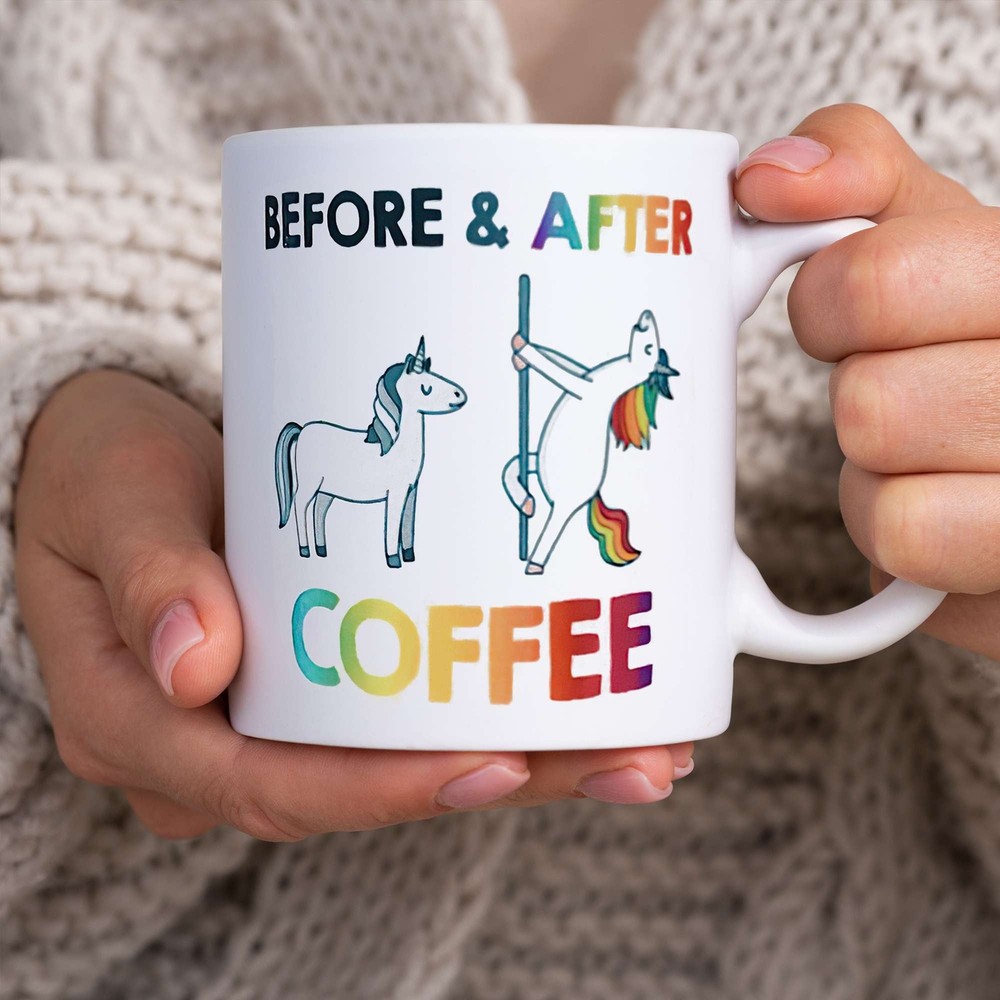Rainbow Unicorn Before And After Coffee Mug Mother's Day Gift Unicorn On Pole