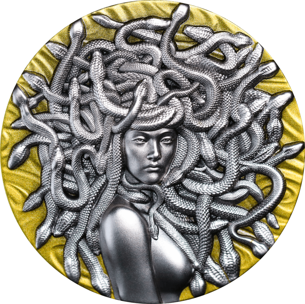 2024 Gabonaise Medusa 3 oz Silver Antiqued Gilded Coin