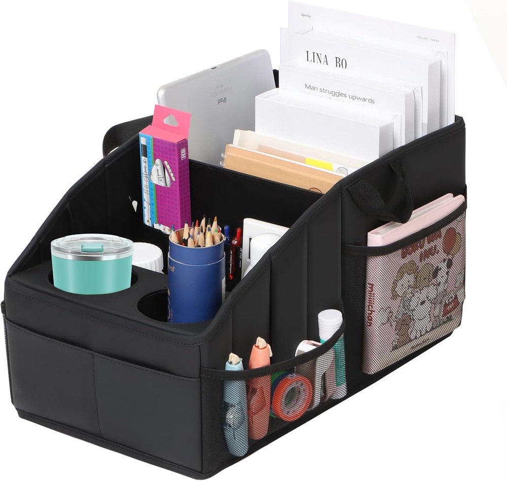 Car Seat Organizer, Premium PU Leather Backseat Organizer Keep Tidy, Car Black