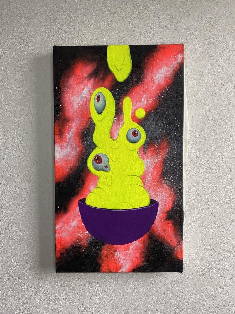 modern art acrylic painting pop art monster unique flashy interior #746d20