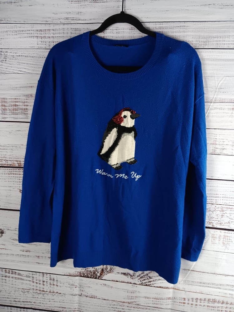 Talbots Sweater L Pullover Novelty Penguin Warm Me Up Wool Holiday Christmas