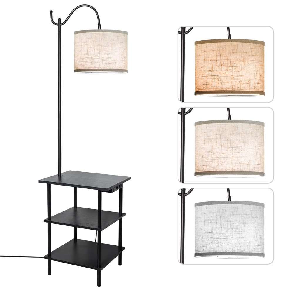 Floor Lamp with 3-Tier Shelves, End Table Lamp with USB Charging Port Power O...