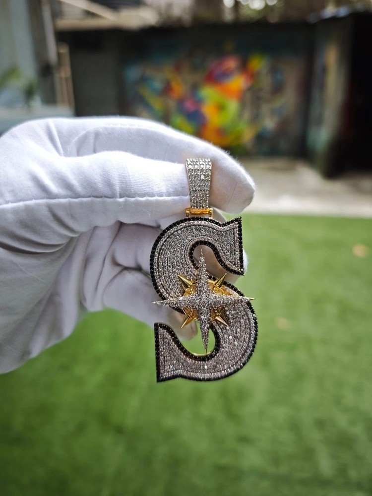 3Ct Round Cut Lab Created Diamond Men's Pendant 14K Yellow Gold Finish Silver