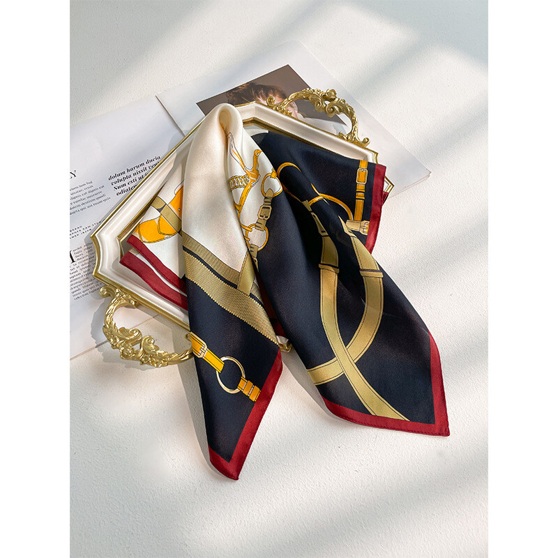 100% Mulberry Silk Scarf for Women Square Head Necktie Hairband 20-Inch Print