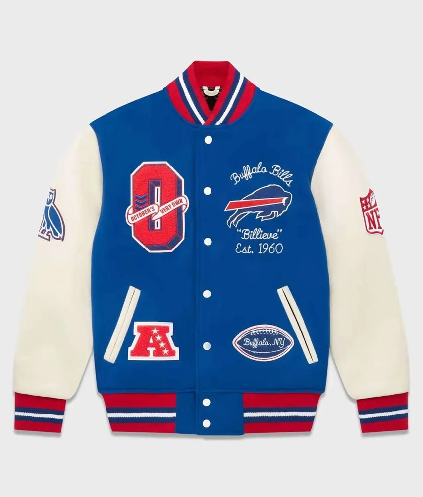 Buffalo Bills Royal Blue Wool Leather Men's Varsity Jacket