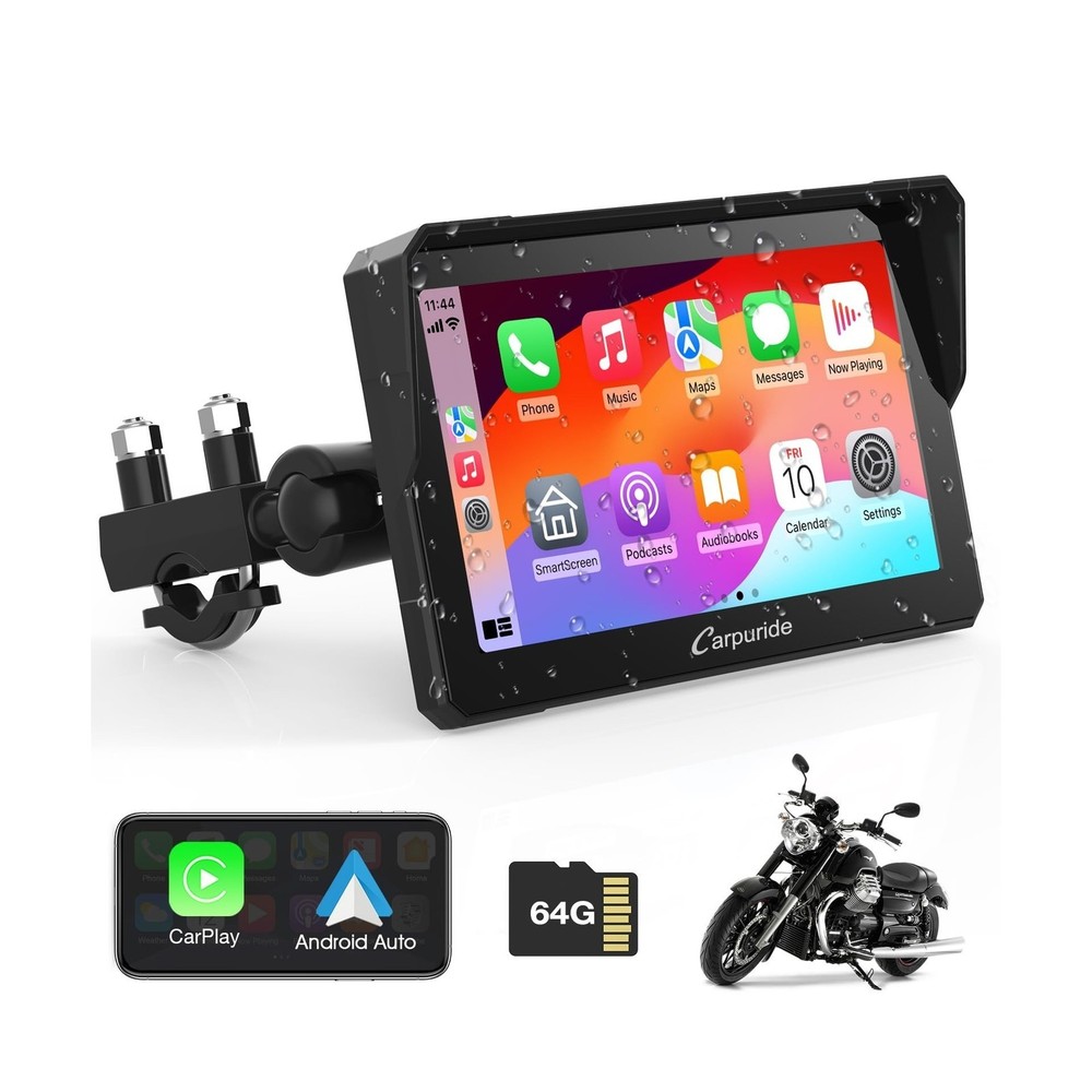 Motorcycle GPS 7 Inch Waterproof Touchscreen CarPlay Android Auto