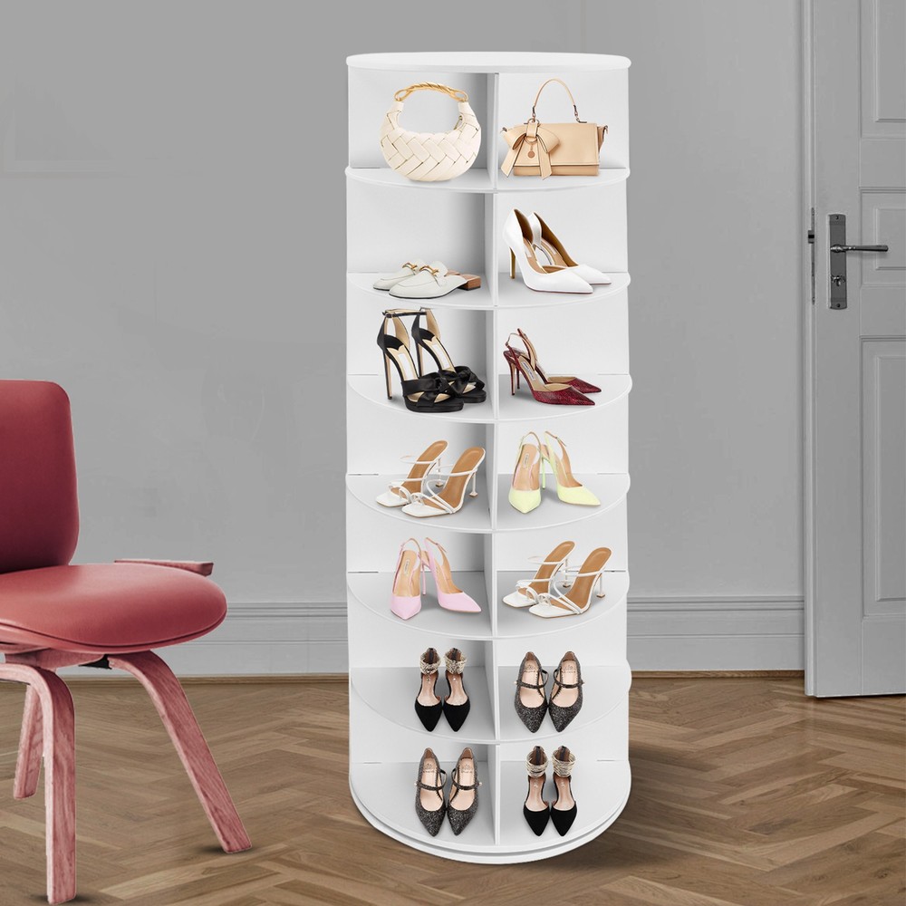 360° Rotating 7-Tier Shoe Rack Tower Organizer in White