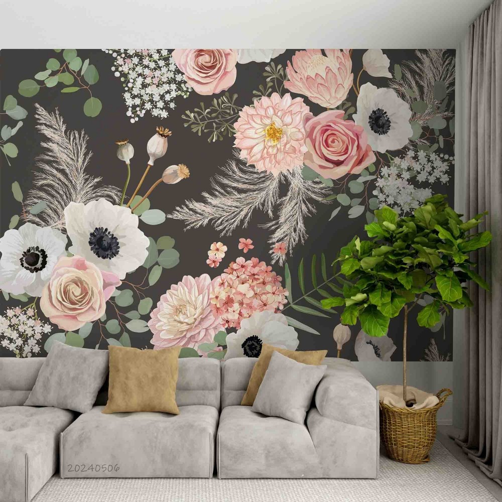 3D Flowers Flora Watercolor Wall Murals Wallpaper Murals Wall Sticker
