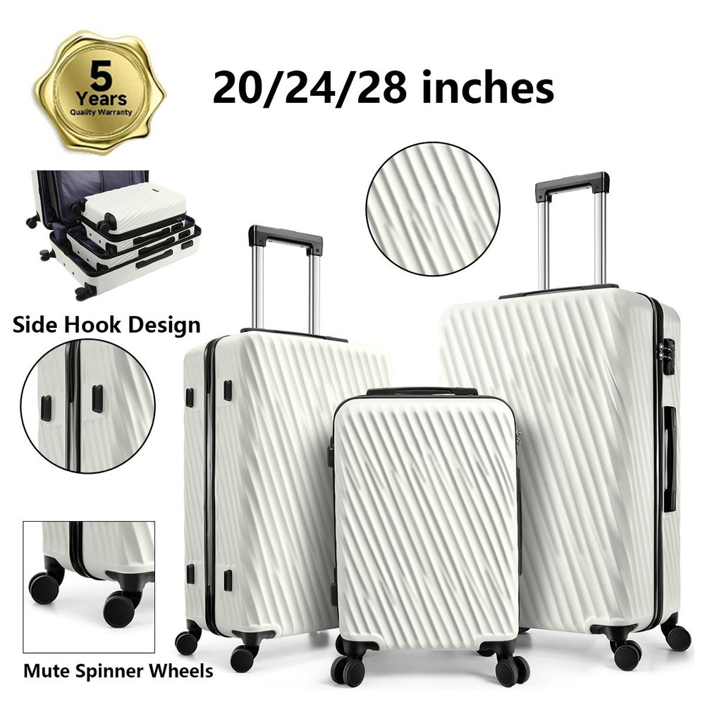3 Piece Luggage Set Hardshell Large Checked Suitcase with Dual Spinner Wheels