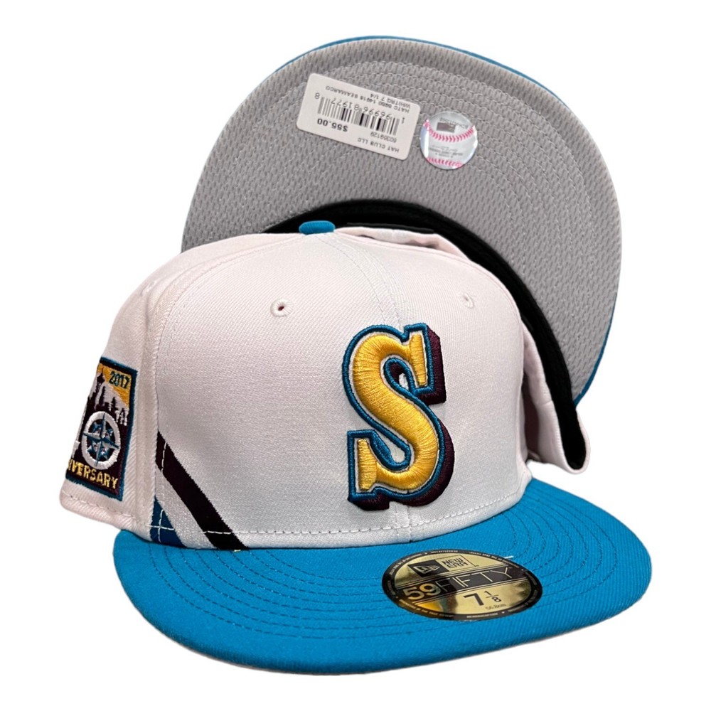 New Era Seattle Mariners Big Stripes 59FIFTY Fitted Hat 40th Year Patch 7 1/4-image