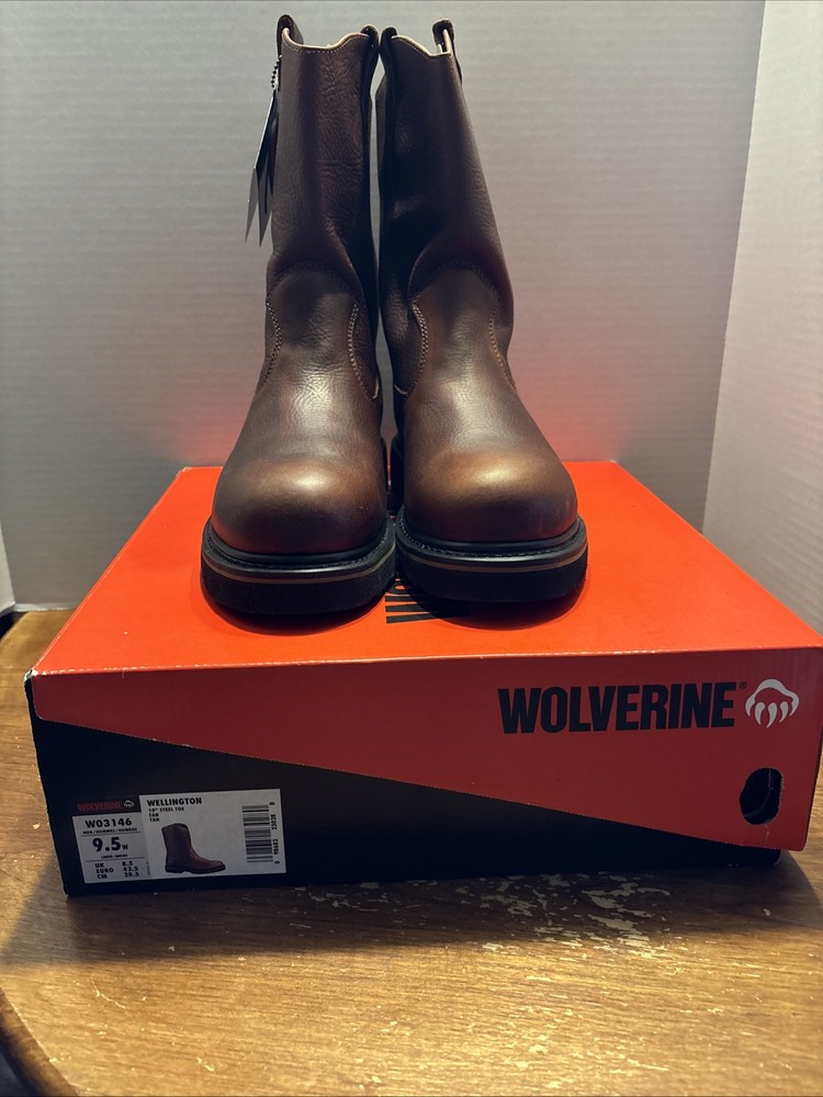 NWT Wolverine Men 9.5W Steel Toe Wellington Work Boots Leather Oil Resistant
