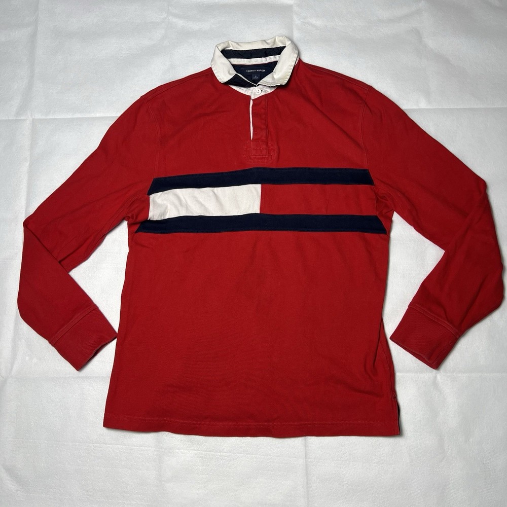 Tommy Hilfiger Long Sleeve Men’s Medium Big Logo Rugby Style Shirt