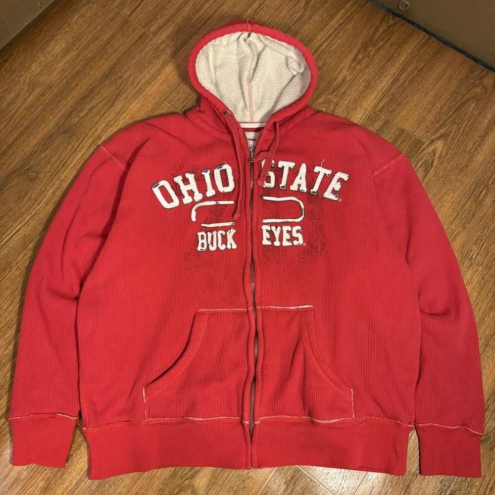 Vintage Ohio State Zip Up Hoodie Distressed With Embroidery Size L